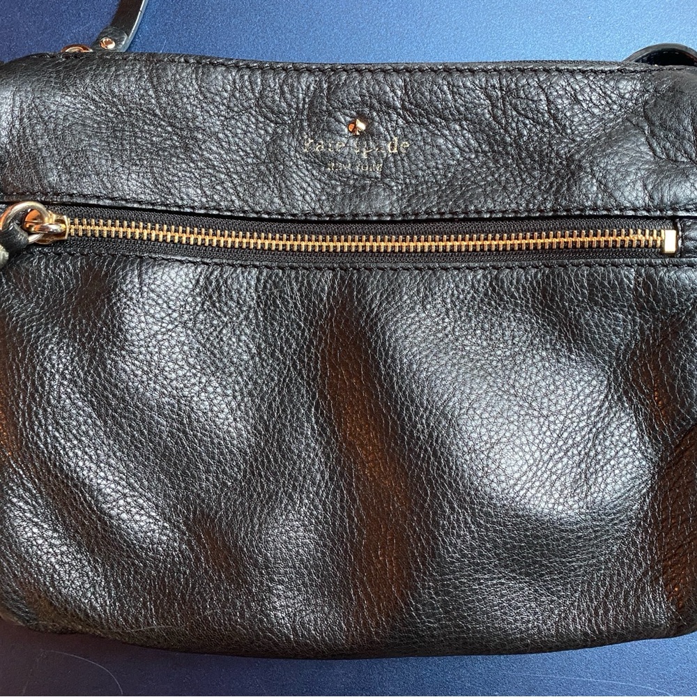 Kate Spade Black Leather Crossbody Bag with Gold Zipper